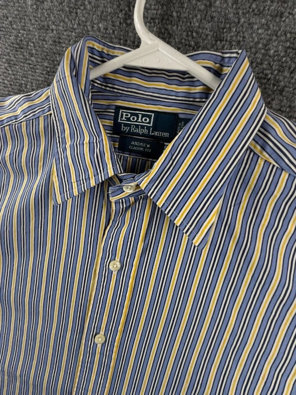 Polo Ralph Lauren Andrew Classic Fit 16 32/33 Button Up Blue Yellow Striped